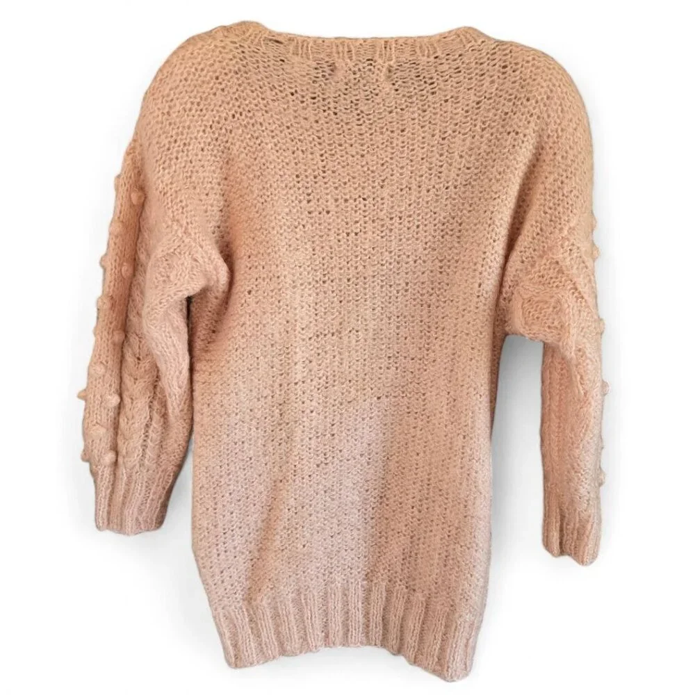 Vintage Amherst Sport Medium 1980s Wool Blend Peach Bobble Pattern Sweater Women - Picture 3 of 6